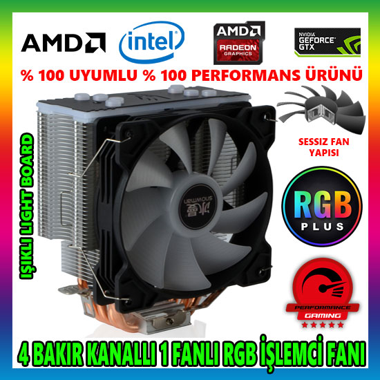 Snowman T4 Fan RGB Light Board 4 Bakır Kanallı CPU Soğutucu Fan